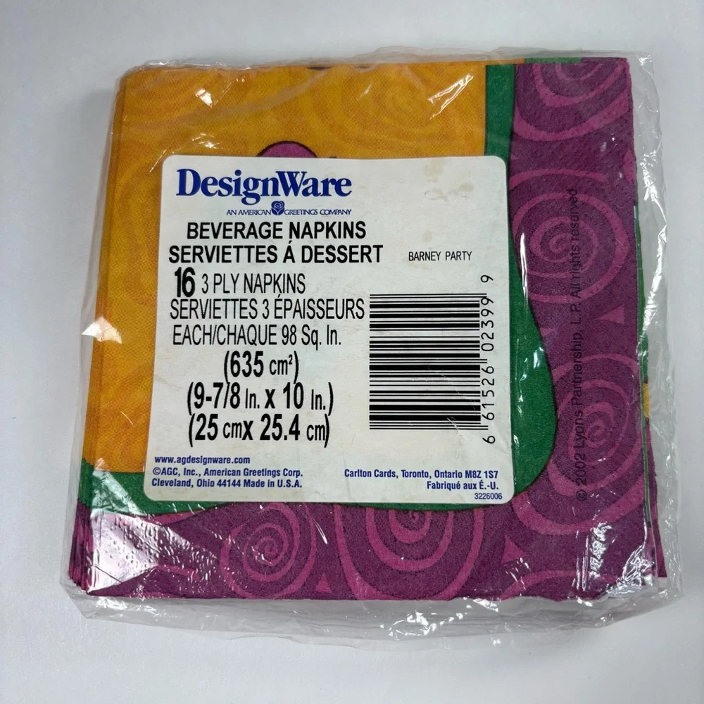 Designware Barney Party Napkins - Pink, Green, and‎ Yellow